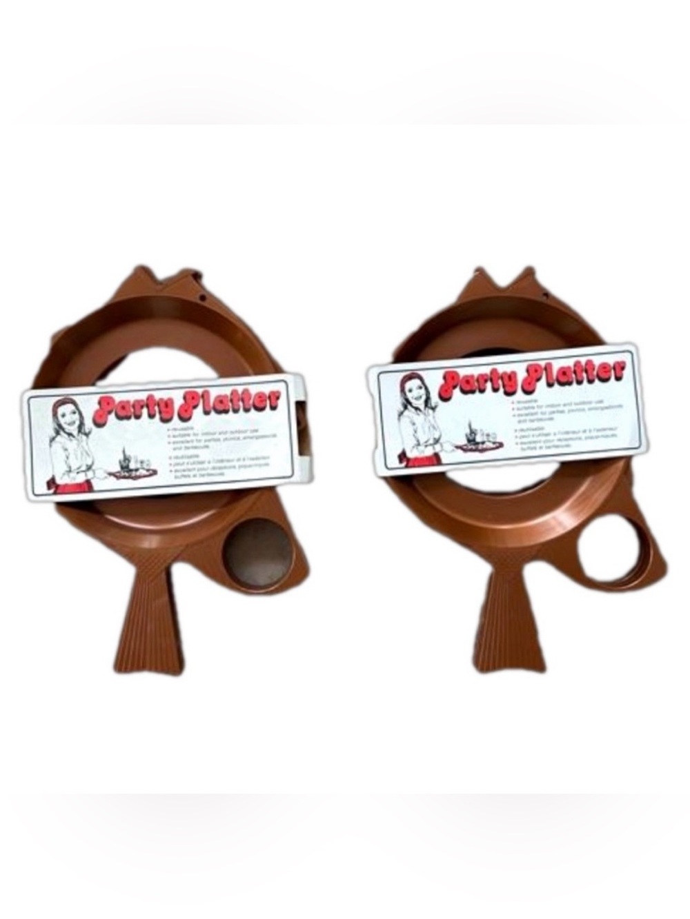 Fish Shaped Party Platter Paper Plate Cup Holder Set 6 Vtg MCM Retro BBQ 1975